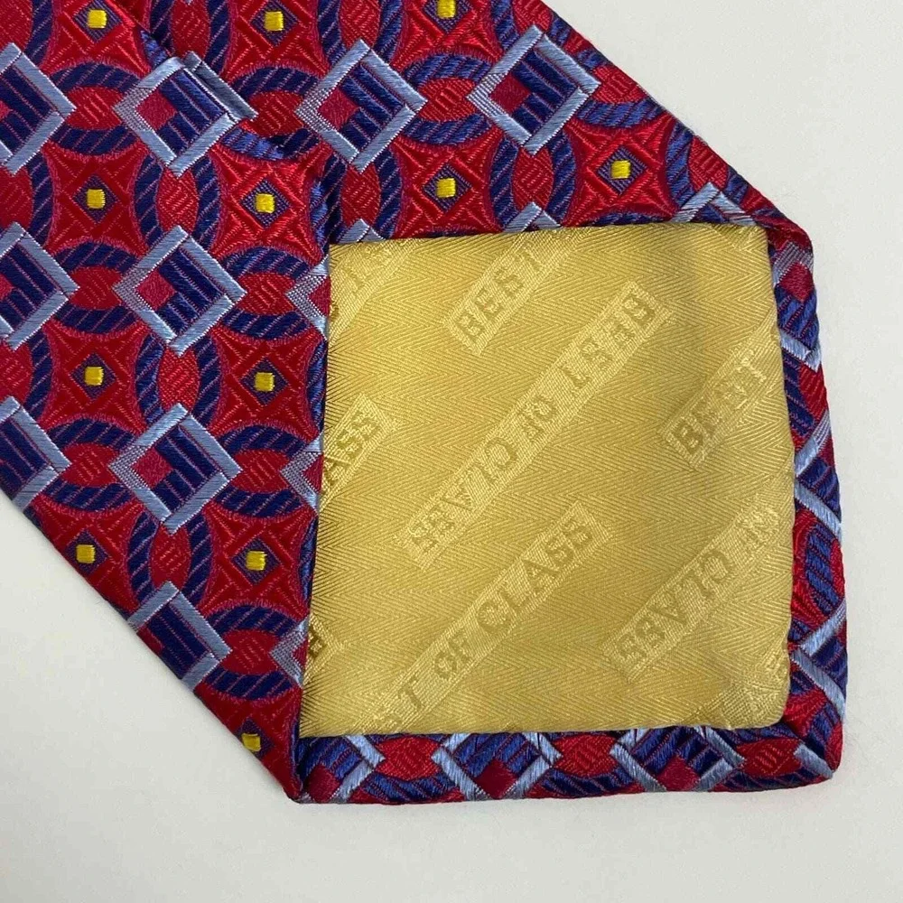 Robert Talbott Nordstrom Necktie Red Blue Yellow Squares Batik Geometric